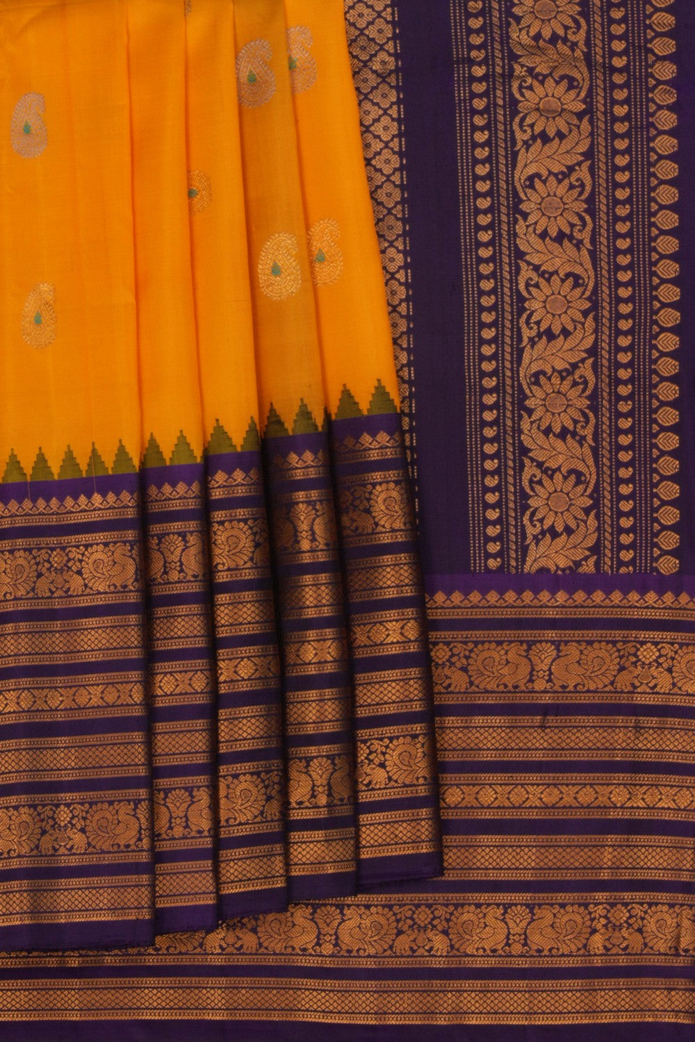 Image of Gadwal Silk Yellow Saree